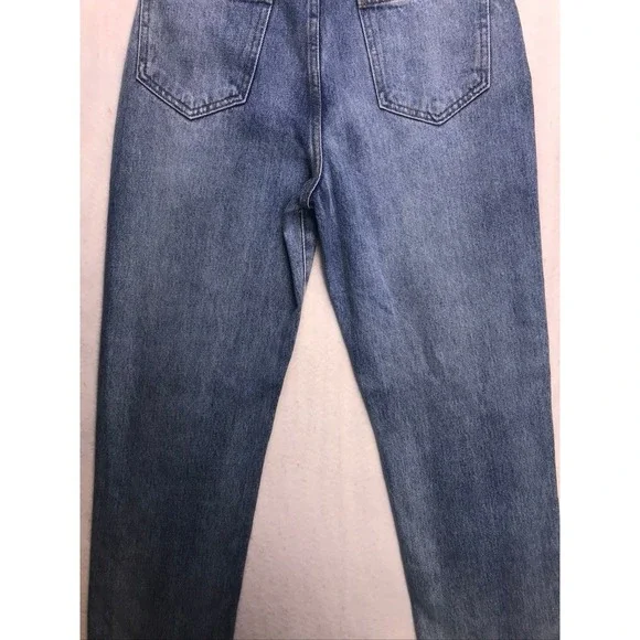 Nasty Gal High Waisted Straight Leg Jeans Blue Front Seam Raw Hem Size 2 25W - Picture 12 of 13
